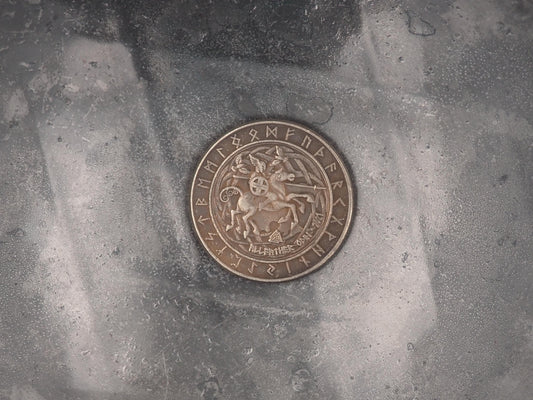 Hand Struck Odin The Allfather Riding Sleipnir His steed In Norse Mythology - U.S.A. Morgan Replica Coin/Token For A Cabinet Of Curiosities