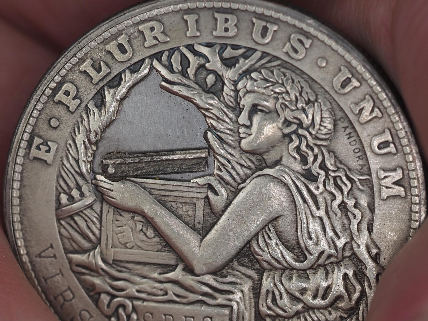 Unique Mechanical Morgan Dollar Pandora's Box / Greek Myth .999 Silver Plated Replica Coin With Mechanism Movement
