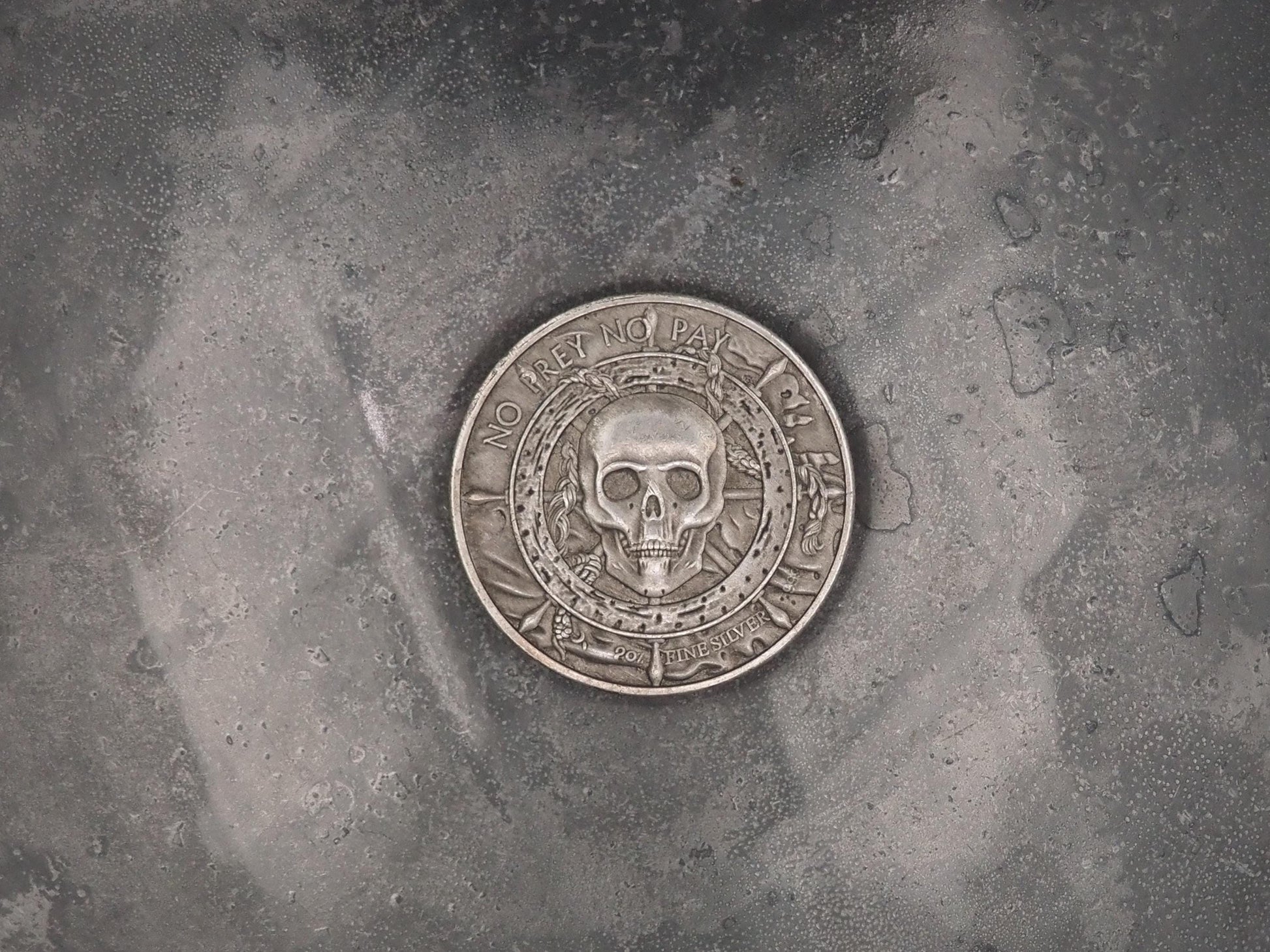 Hand Struck Memento Mori Kraken Sea Monster - No Pray No Pay - Skull/Ship/7 Sea's Pirate Heavy Coin Antiqued Plated Unique Collectors Coin