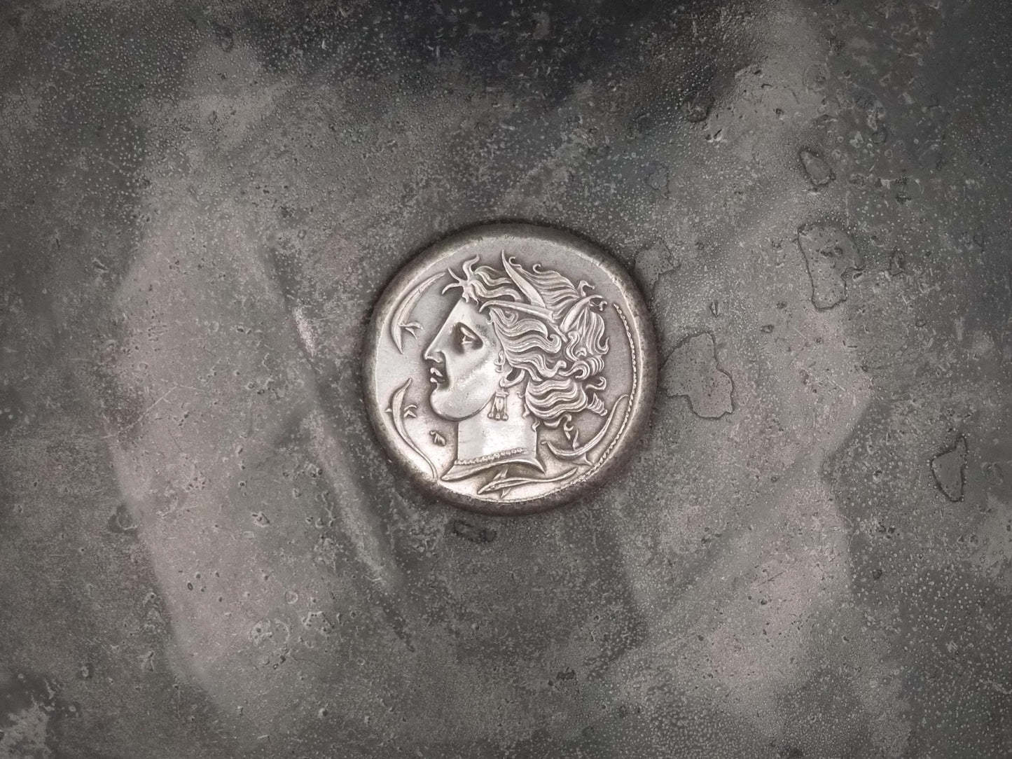 Replica of Hevy Ancient Greek Coin Sicily, Siculo-Punic Tetradrachm Circa 345-320 B.C. - Head of Tanit-Persphone With Dolphins Coin
