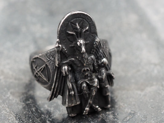 Original Baphomet Occult Signet Ring - A Heavy Hand Forged, Gothic Gift For Him Or Her - Highly Detailed - Lost Wax - Memento Mori Skull