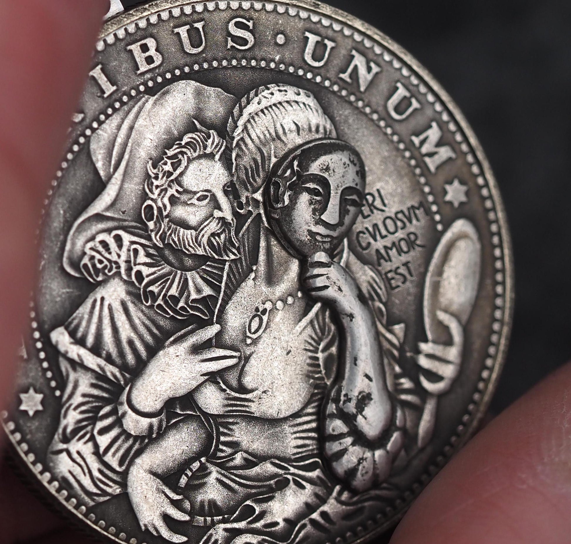 Unique Mechanical Morgan Dollar Lesser Memento Mori Vanitas/Of Masked Skull Lady .999 Silver Plated Replica Coin With Mechanism Movement