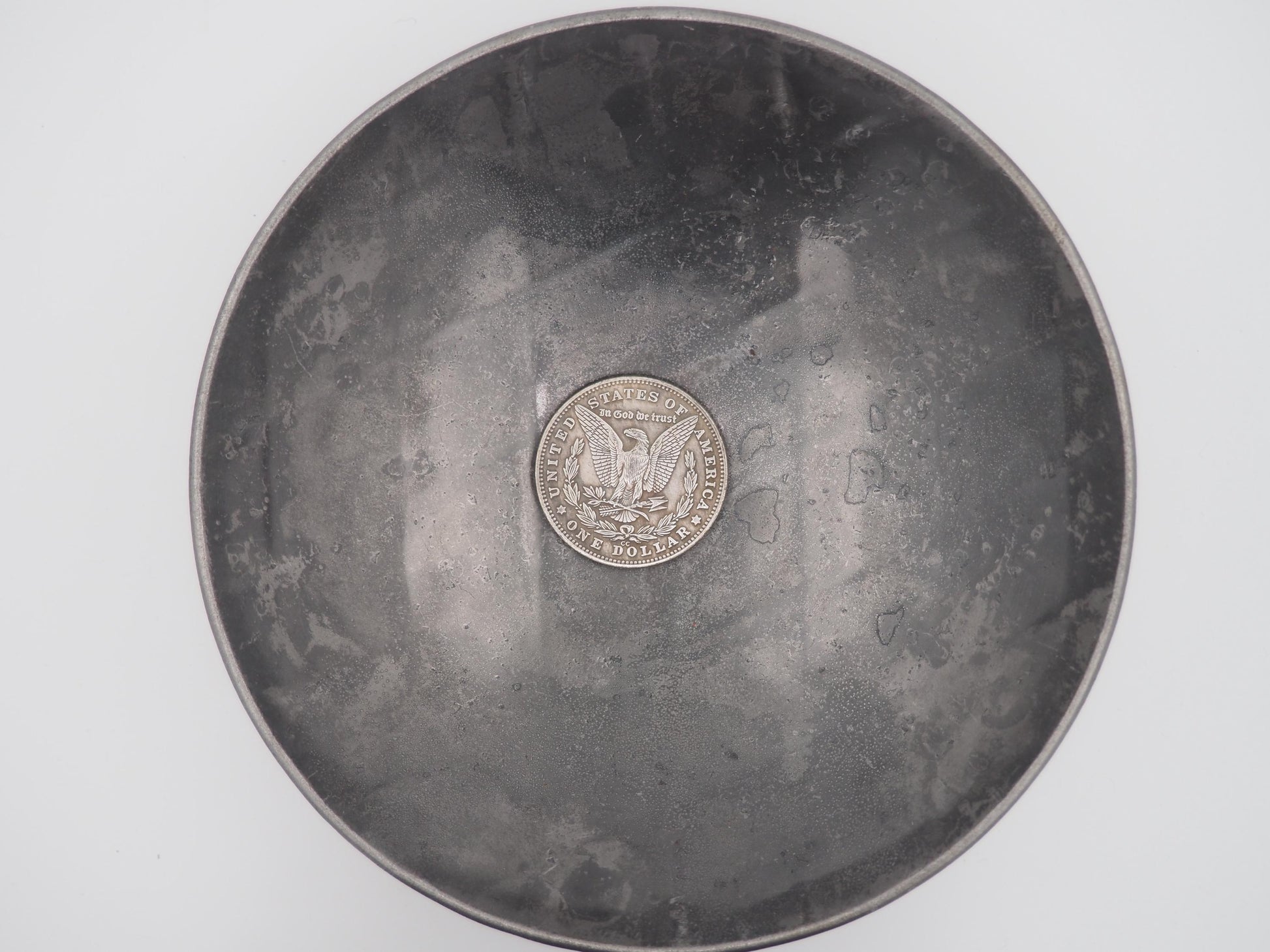 Hand Struck Morgan Silver Dollar Carved Tyrannosaurus Rex (T-Rex) Dinosaur Skull Bones Fossil - Paleontology - Archaeology Coin