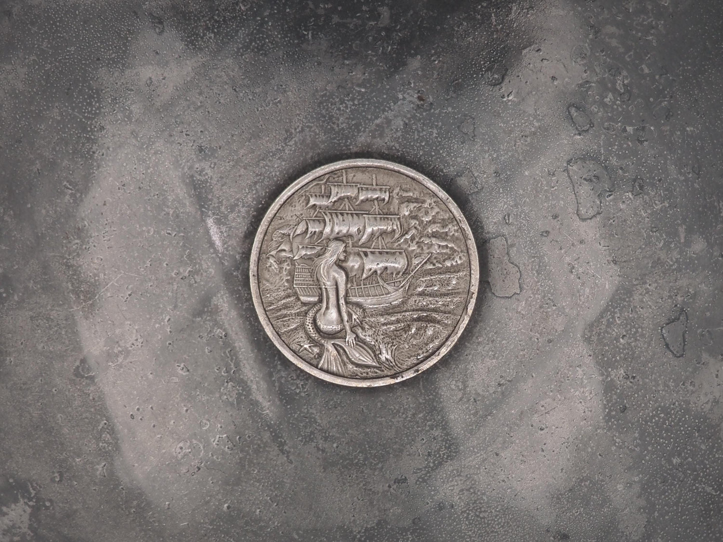 Hand Struck Memento Mori Sea Siren - No Pray No Pay - Skull/Kraken/Ship/7 Sea's Pirate Heavy Coin Antiqued Plated Unique Collectors Coin