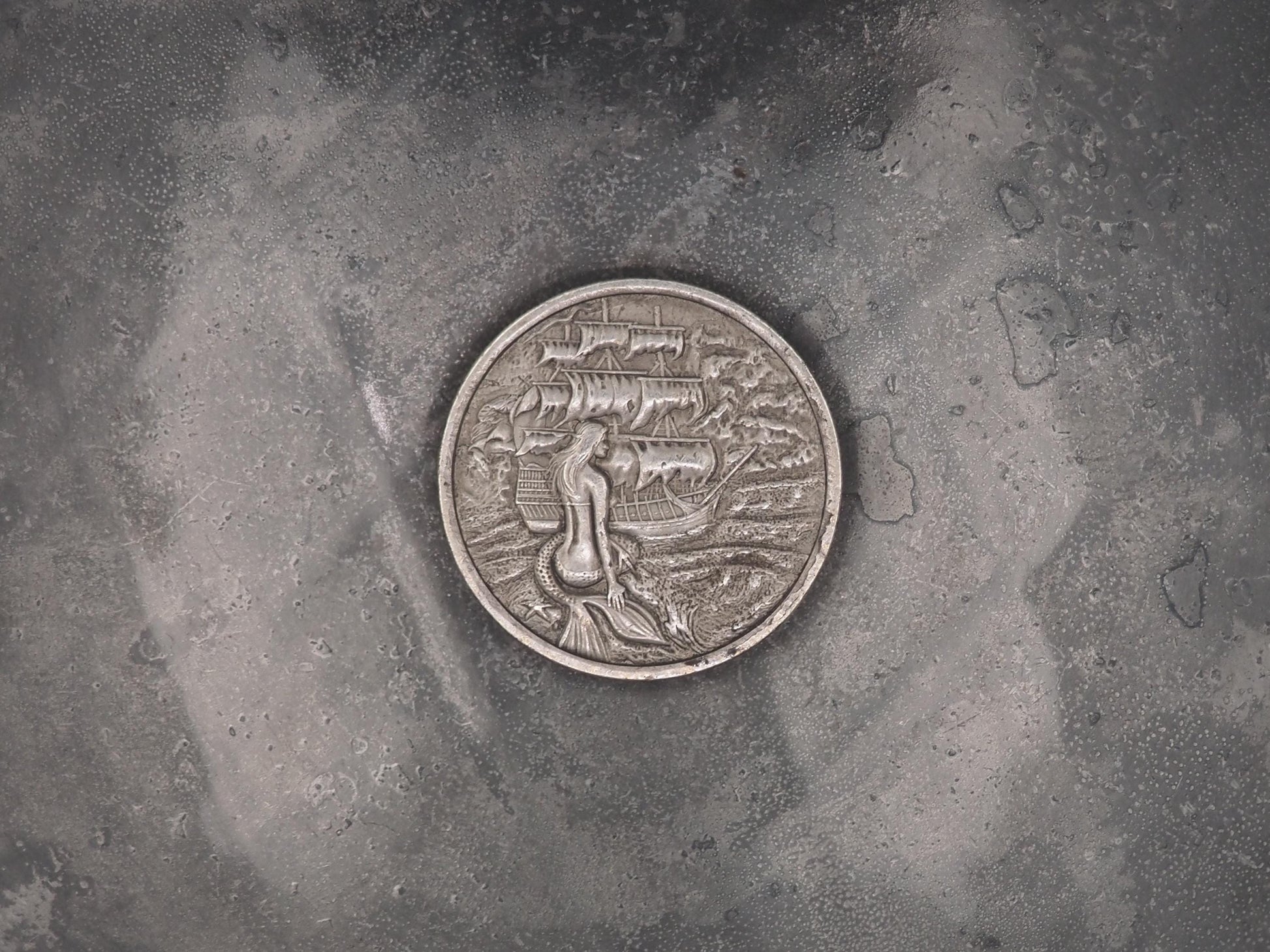 Hand Struck Memento Mori Sea Siren - No Pray No Pay - Skull/Kraken/Ship/7 Sea's Pirate Heavy Coin Antiqued Plated Unique Collectors Coin