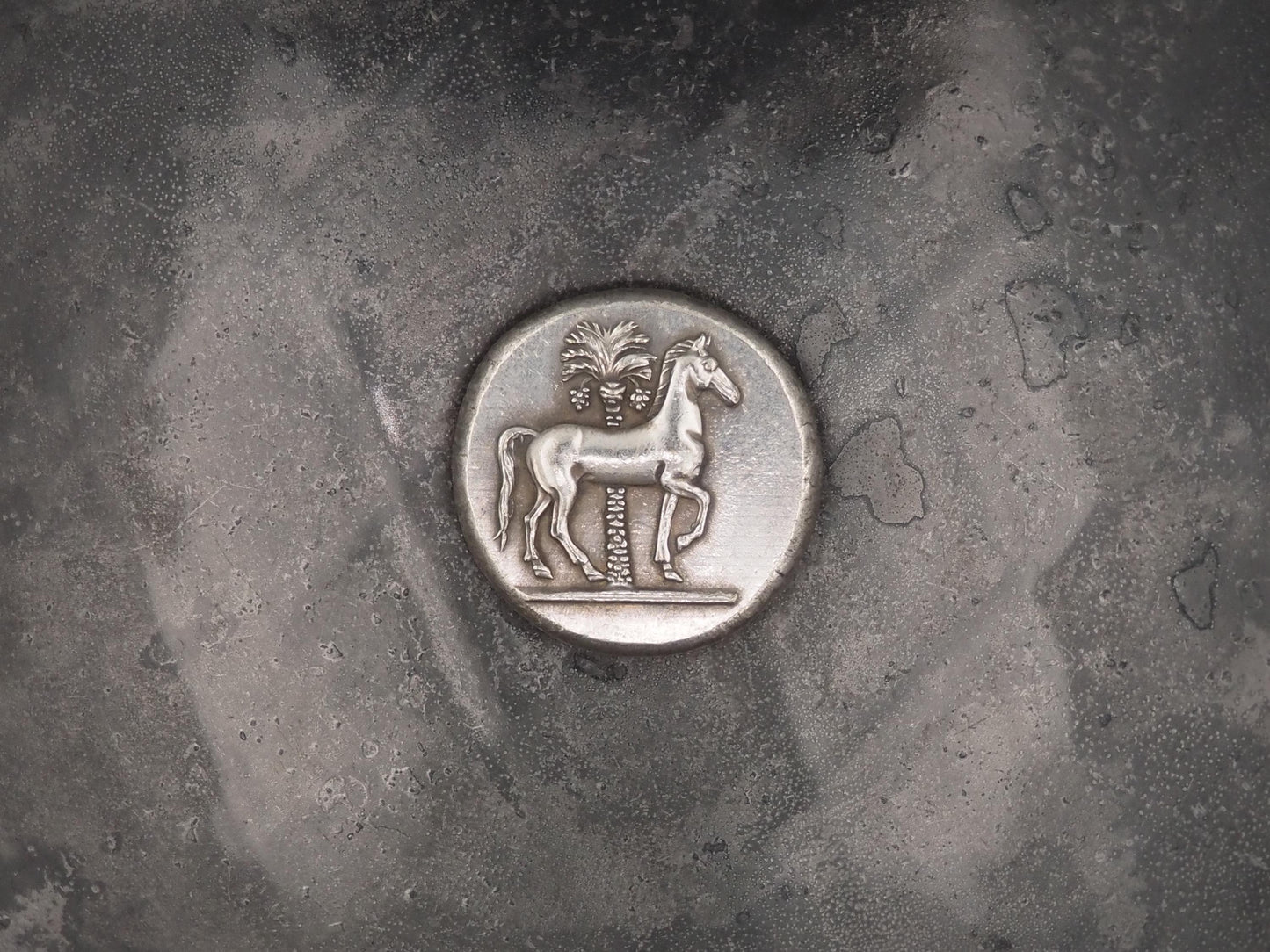 Replica of Hevy Ancient Greek Coin Sicily, Siculo-Punic Tetradrachm Circa 345-320 B.C. - Head of Tanit-Persphone With Dolphins Coin