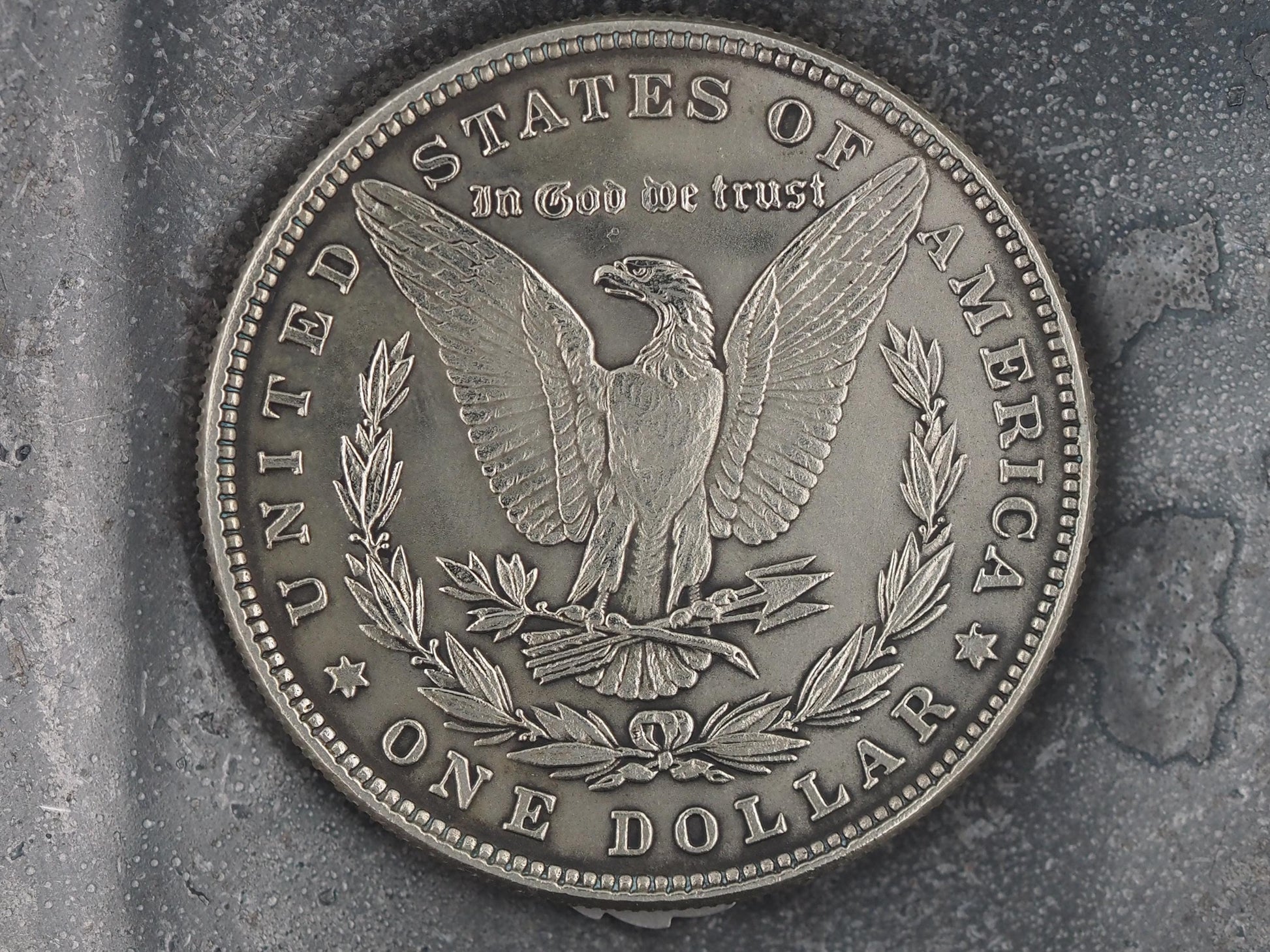 Christs Crucifixion Mechanical Morgan Dollar Replica (Gold Back) - Religious/God/Rapture/Biblical/Wrath/Empire - Roman Booteen/Moving Coin