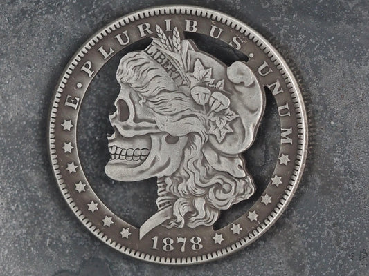 Cut Skulled Morgan Face Morgan Hobo Coin - Memento Mori/Vanitas/Gothic/Masonic/Cult/Occult/Death/Fun/Gift – Collectible Or Pendant