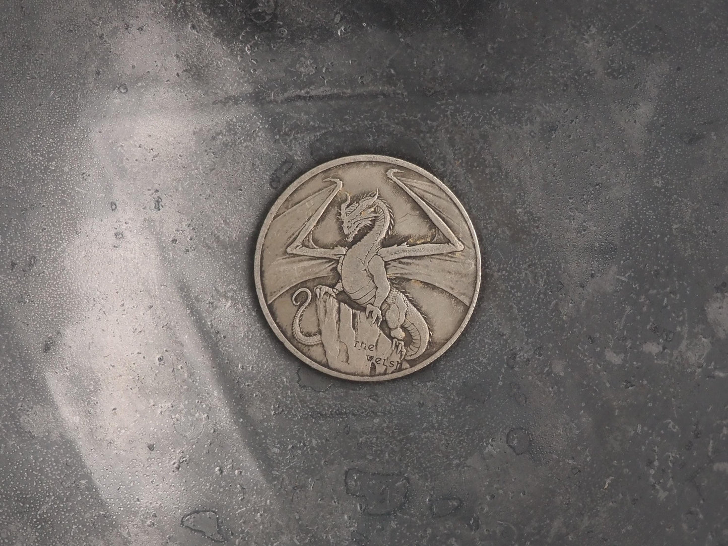 Hand Struck Morgan Dragon Stone - D&D, RPG, MTG Gaming Coin/Token/Medal