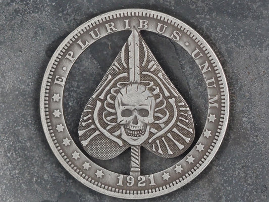 Cut Ace Of Spades Skull Morgan Hobo Coin - Memento Mori/Gambling/Las Vegas/Poker Chip/Lucky Coin/Fun/Gift– Collectible Or Pendant