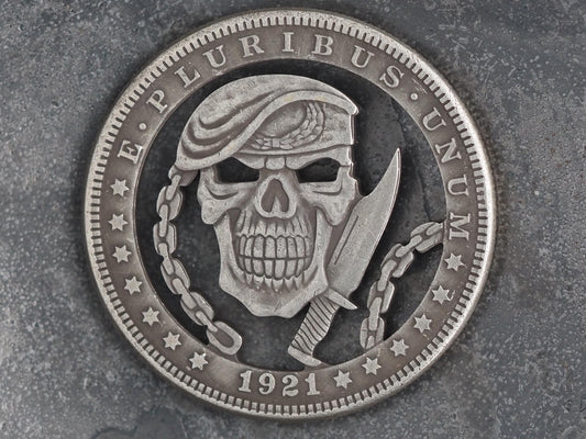 Cut Special Forces Skull Morgan Hobo Coin - Military/U.K./U.S.A./Army/Veteran/Solider/Remembrance/Icon – Collectible, Counter Or Pendant