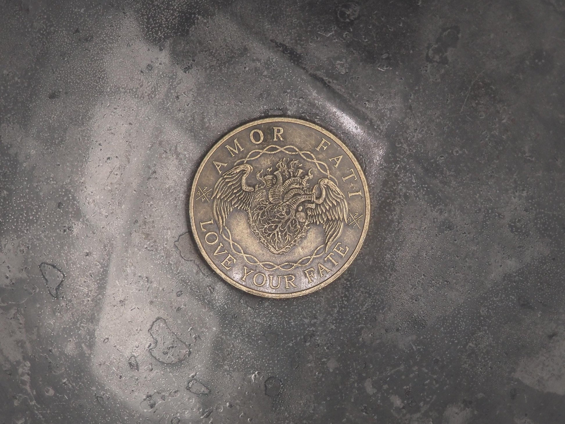 Silvered Memento Mori - "Love Your Fate" Coin - Hand Struck RPG TCG D&D Token/Medal -Skeleton/Vanitas/Death/Freemasonry/Masonic Relief