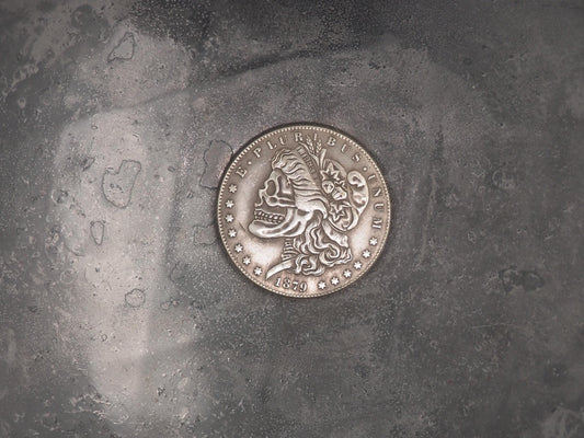 Hand Struck Morgan Skulled Morgan Face Coin .999 Silver Plated Replica Coin/Token/Medal