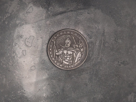 Hand Struck Morgan Silver Dollar Carved Spartan 300 - Greek Ancient Hoplite Warrior Coin .999 Silver Plated Replica Coin/Token/Medal