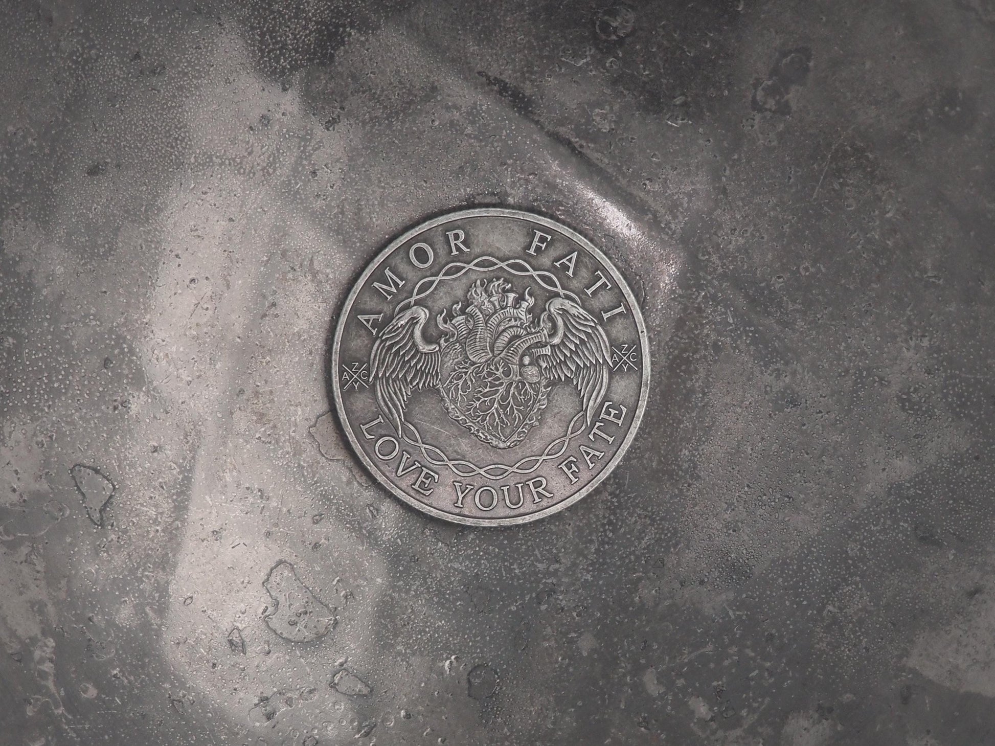 Silvered Memento Mori - "Love Your Fate" Coin - Hand Struck RPG TCG D&D Token/Medal -Skeleton/Vanitas/Death/Freemasonry/Masonic Relief