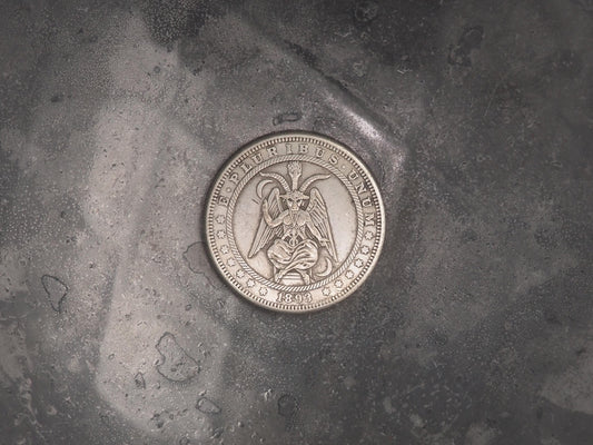 Hand Struck Morgan Templar Sabbatic Goat Baphomet /Vanitas/MementoMori/Occultist/Satanist/Devil/Hell .999 Silver Plated Replica Coin