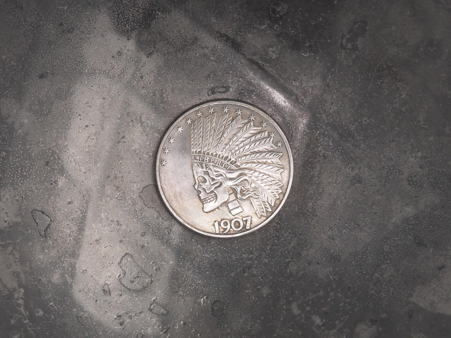 Hand Struck American Eagle Coin 10 Dollar Liberty Native Skull Head Peace Dollar Size - D&D, RPG, MTG Gaming Coin/Token/Medal