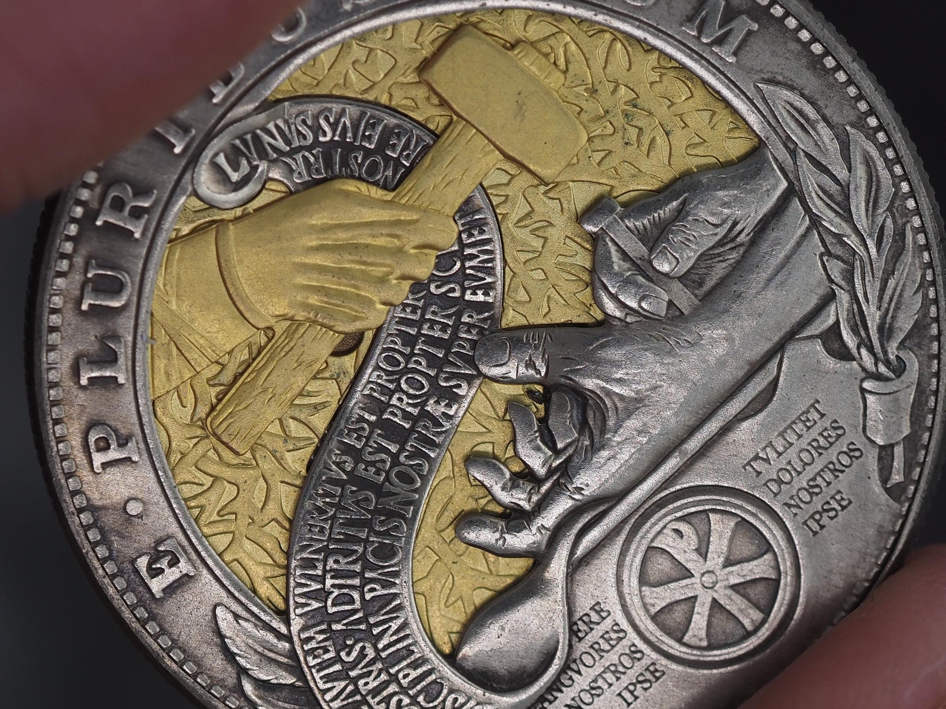 Christs Crucifixion Mechanical Morgan Dollar Replica (Gold) - Religious/God/Rapture/Biblical/Wrath/Empire - Roman Booteen/Moving Coin