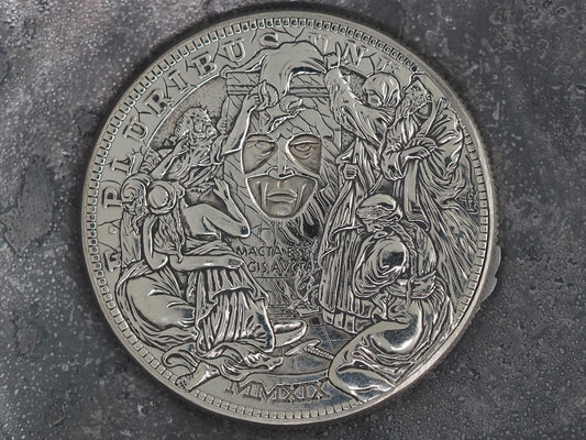 Trifaccia Faces Of Comedy, Tragedy & Rage Mechanical Morgan Dollar Replica - Roman/Greek/Carnival Mask Of Venice - Roman Booteen/Moving Coin