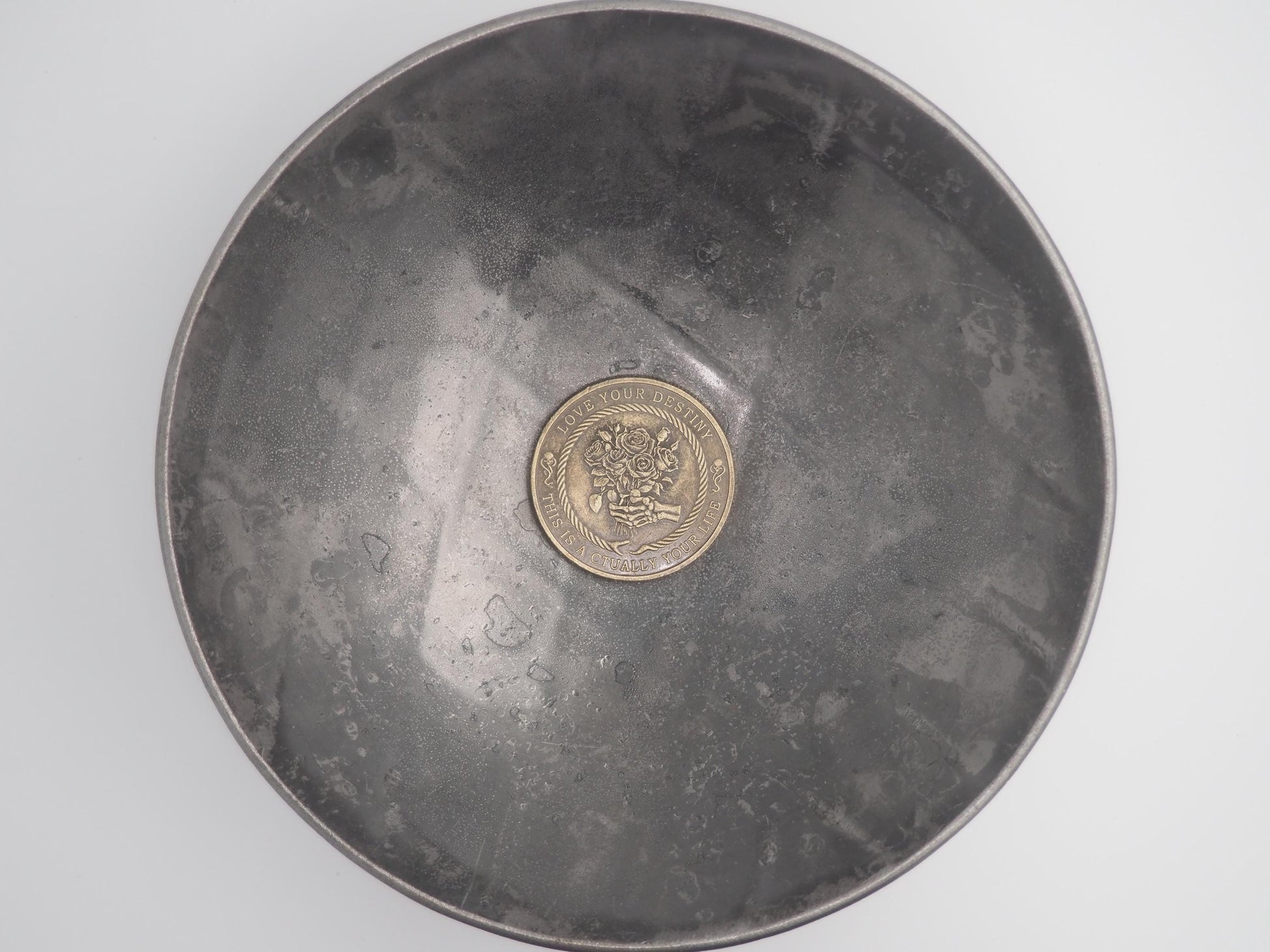 Silvered Memento Mori - "Love Your Fate" Coin - Hand Struck RPG TCG D&D Token/Medal -Skeleton/Vanitas/Death/Freemasonry/Masonic Relief