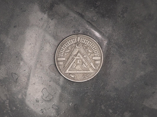 Hand Struck Silver Plated Coin: Double Sided Masonic Compass Coin Curio Plated Replica Coin