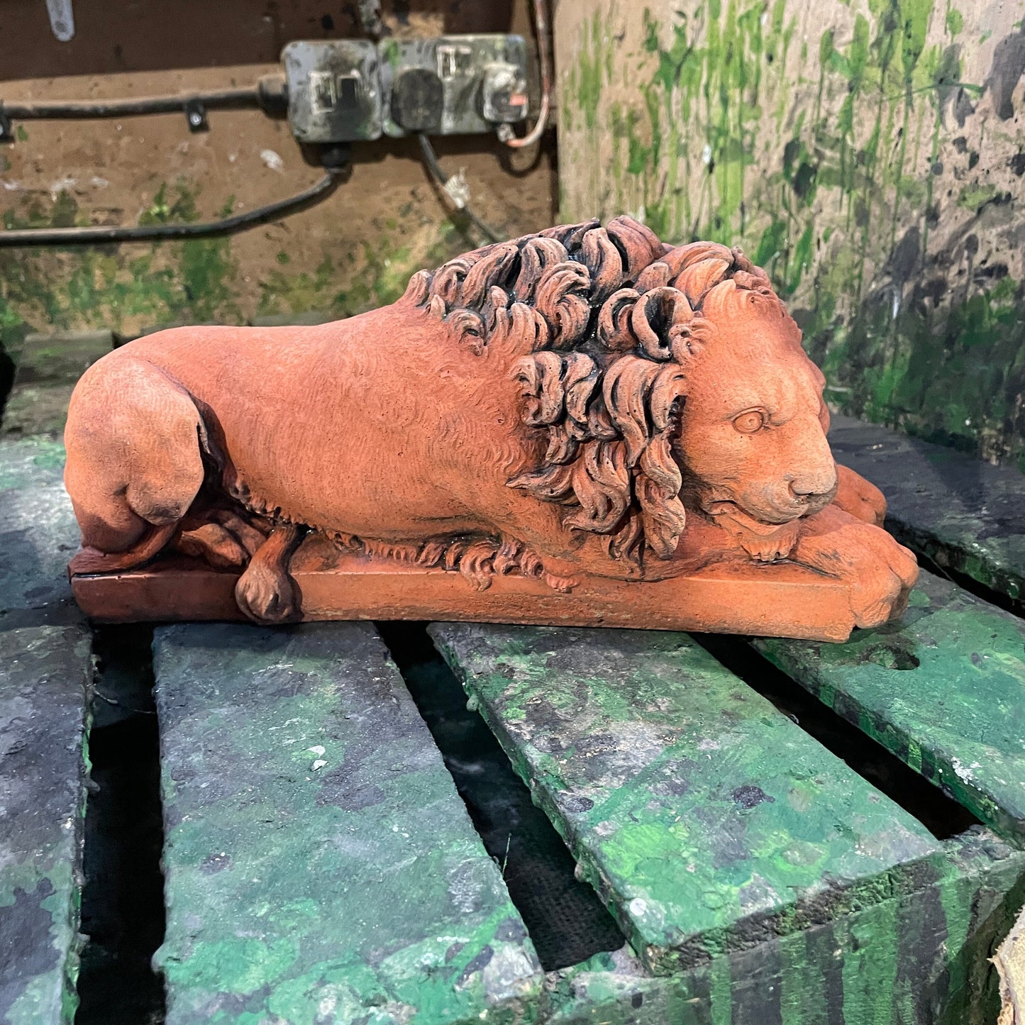 Terracotta Colour Decorative Italianesque/Romanesque Vanitas Sculpture - Architectural Salvage/Country House Chatsworth Pair of Royal Lions