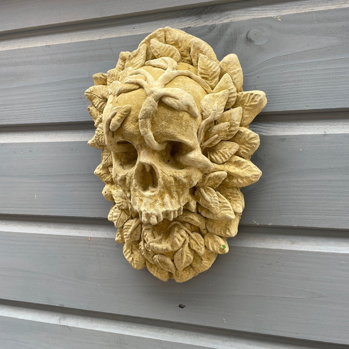 Plain Macabre Gothic Oddity: A Memento Mori Occult Spirit / Green Man Skull Sculpture / Vanitas Death Mask Art Curio