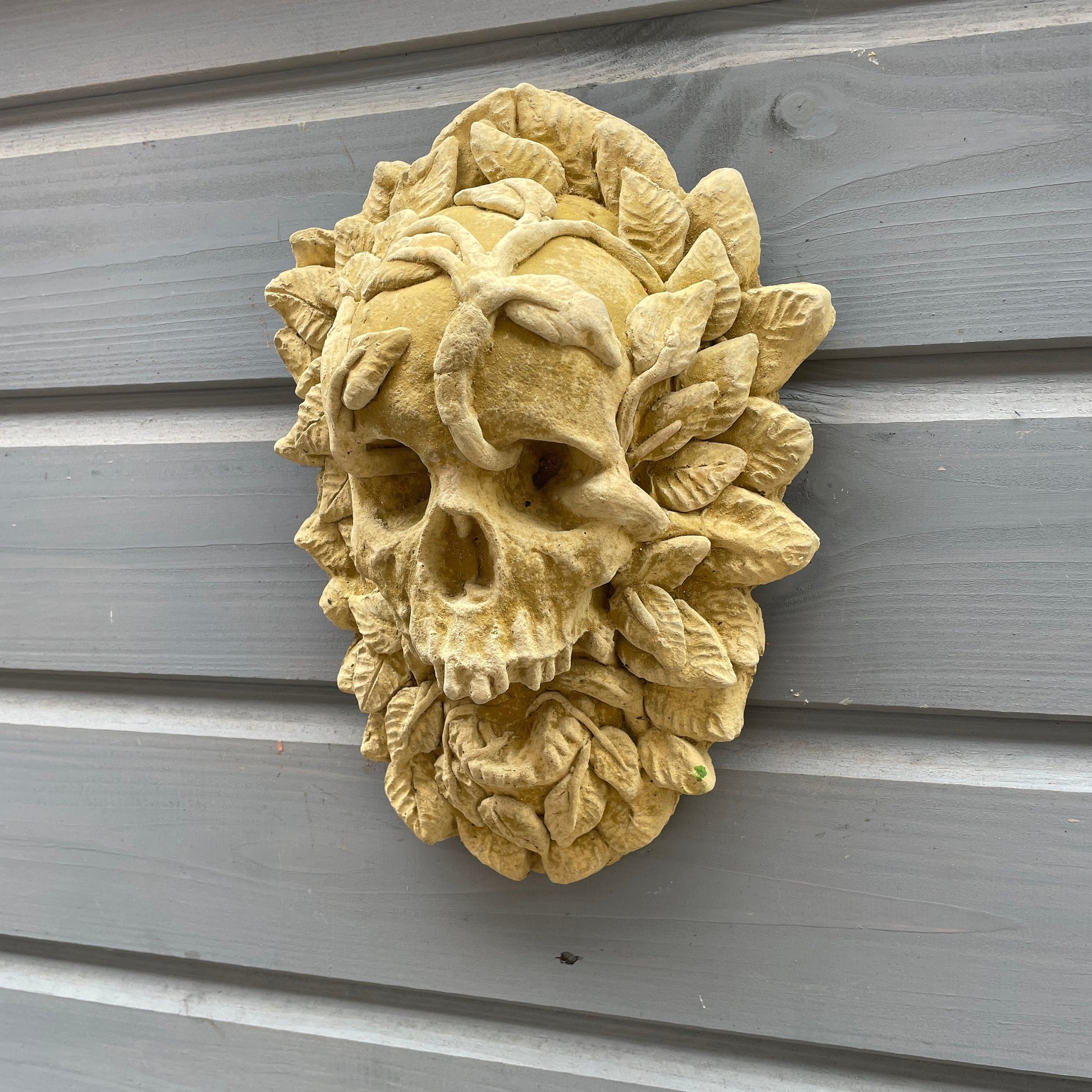 Plain Macabre Gothic Oddity: A Memento Mori Occult Spirit / Green Man Skull Sculpture / Vanitas Death Mask Art Curio