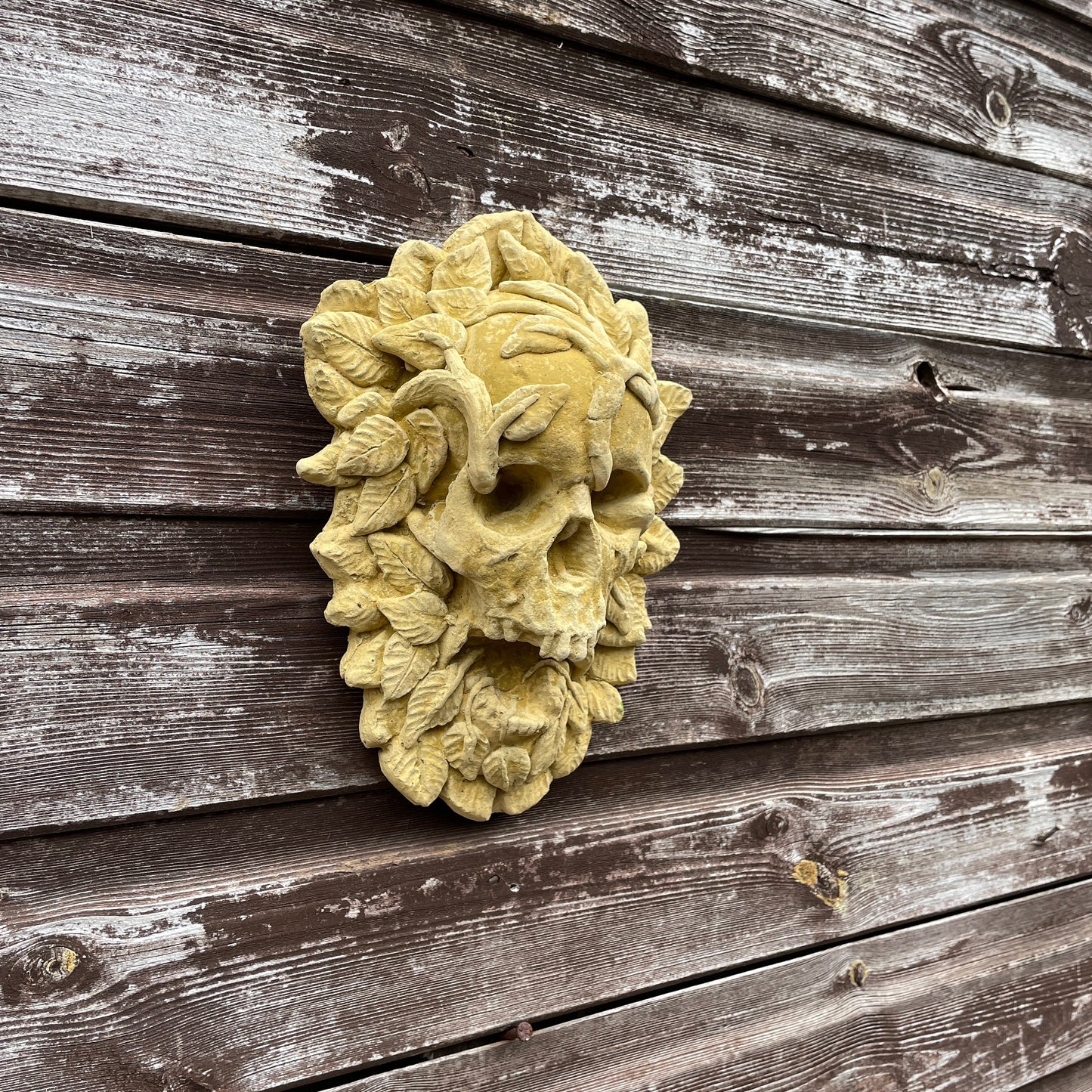 Plain Macabre Gothic Oddity: A Memento Mori Occult Spirit / Green Man Skull Sculpture / Vanitas Death Mask Art Curio
