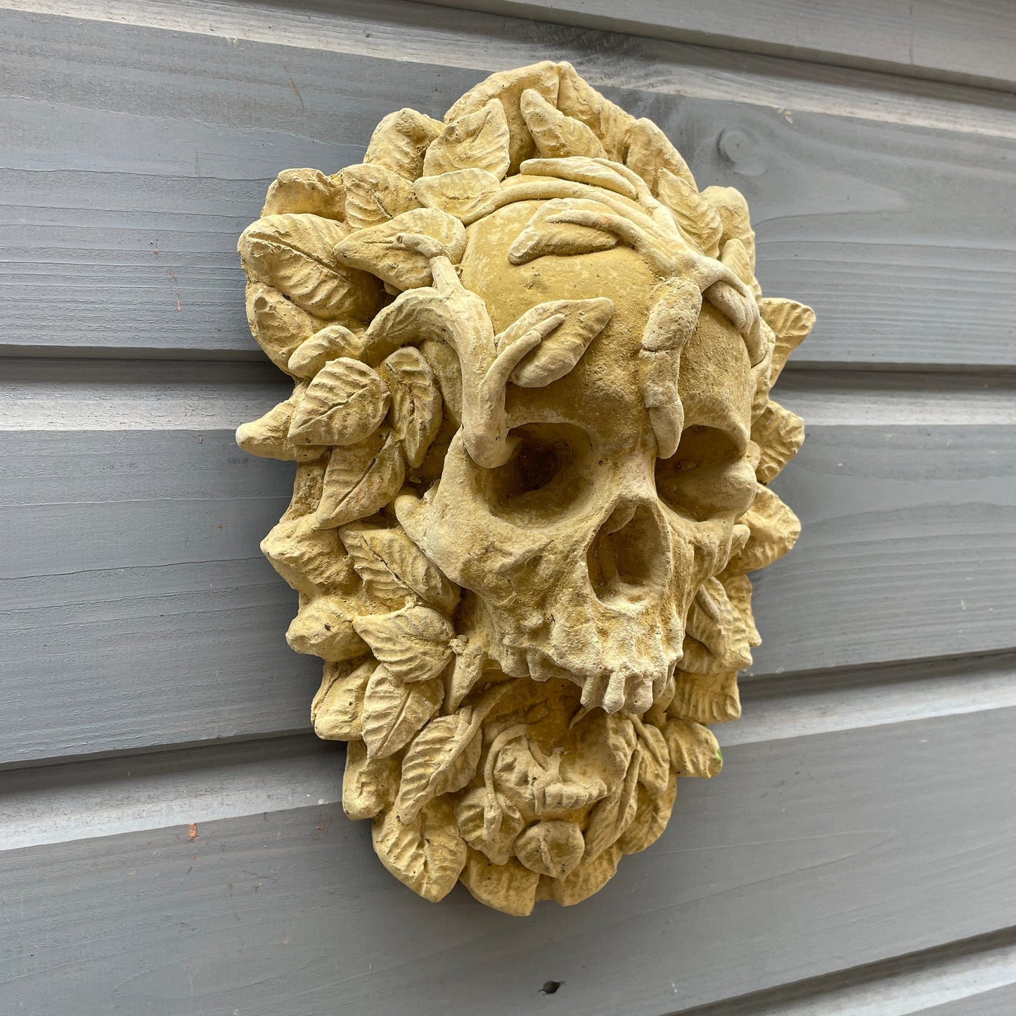 Plain Macabre Gothic Oddity: A Memento Mori Occult Spirit / Green Man Skull Sculpture / Vanitas Death Mask Art Curio