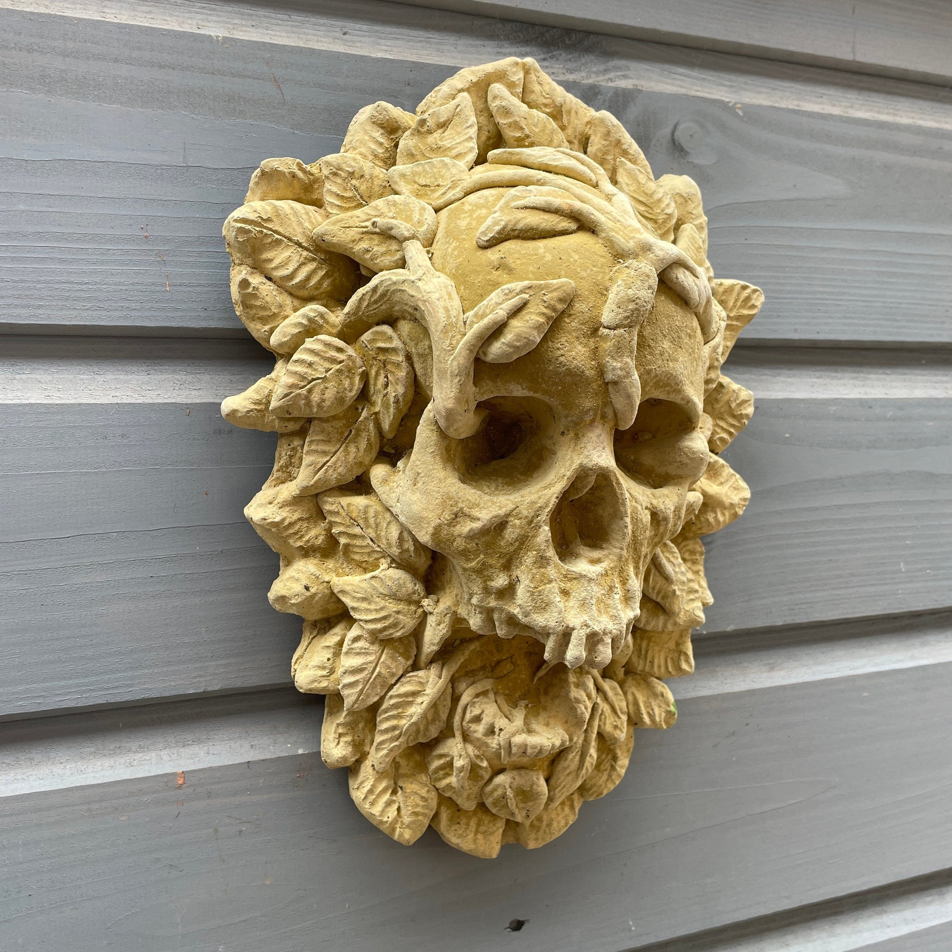 Plain Macabre Gothic Oddity: A Memento Mori Occult Spirit / Green Man Skull Sculpture / Vanitas Death Mask Art Curio