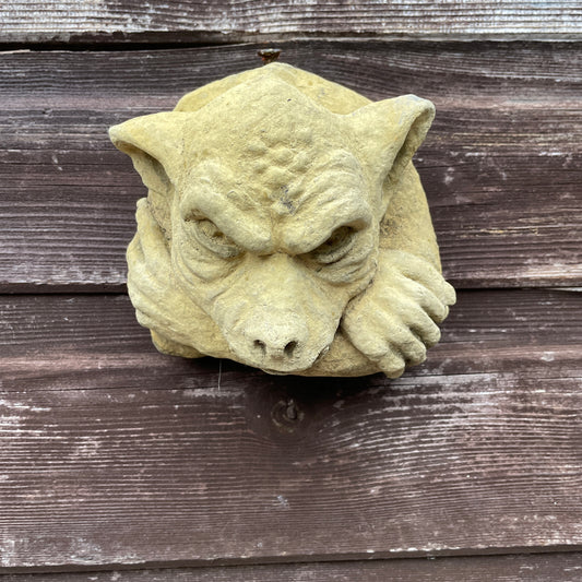 Aged Memento Mori / Medieval Style Sculpture / Gothic Church Gargoyle Wall Art Plaque
