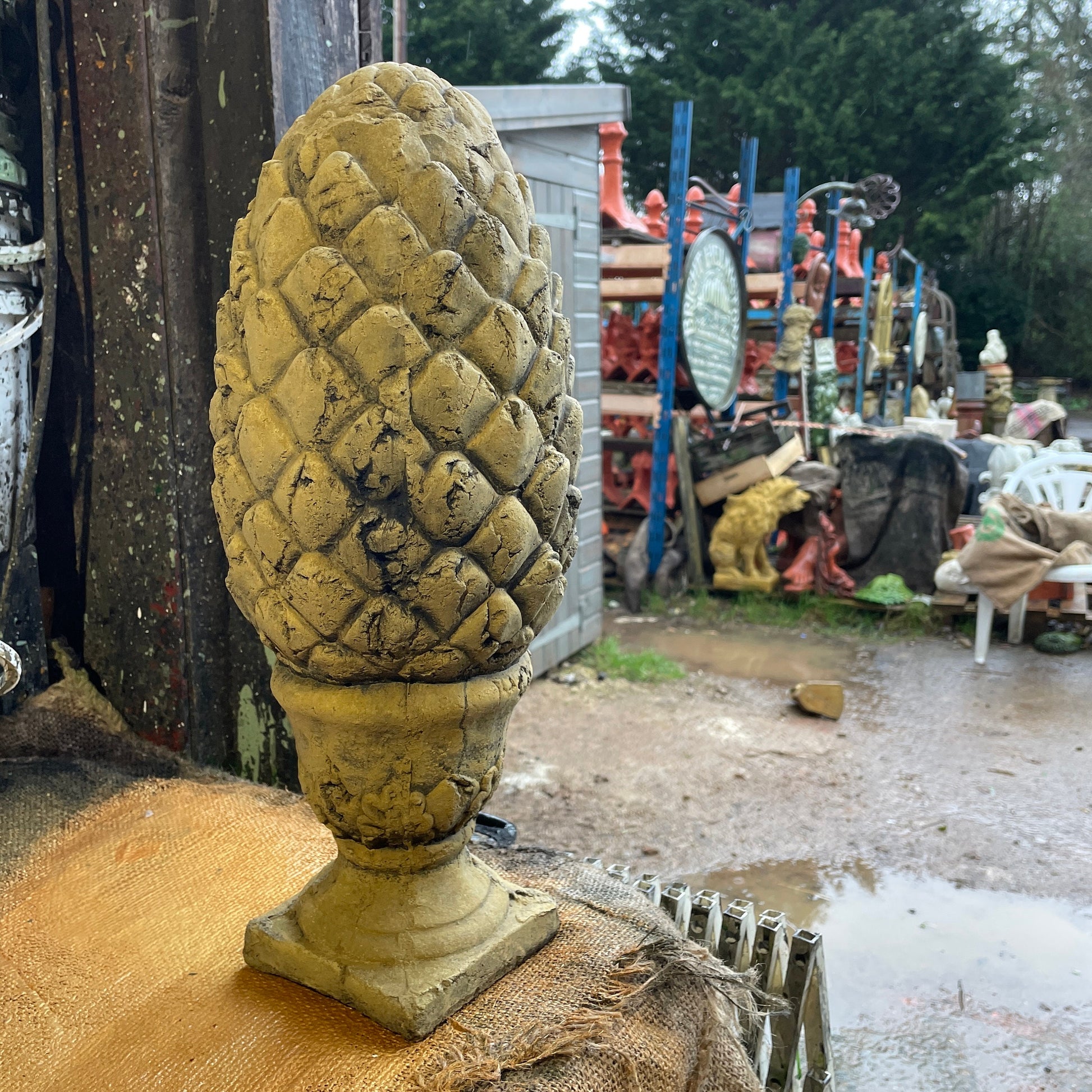 Aged Victorian Grand Tour Country House Architectural Salvage - An Ornamental Pineapple Column/Pillar Gate Post Cap