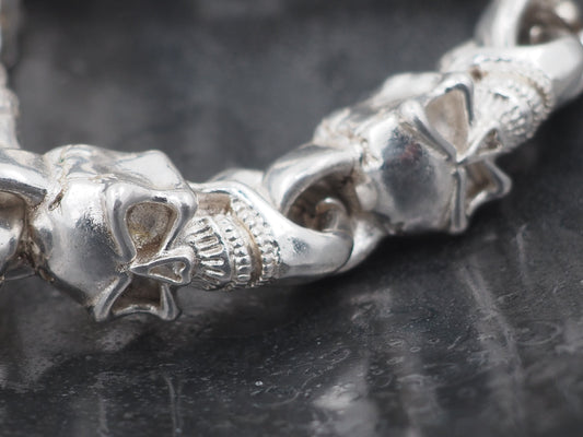 Original Memento Mori Design, Vanitas Skull Silver Hook Bracelet - A Heavy Hand Forged, Gothic Gift For Him Or Her - Silver Covered