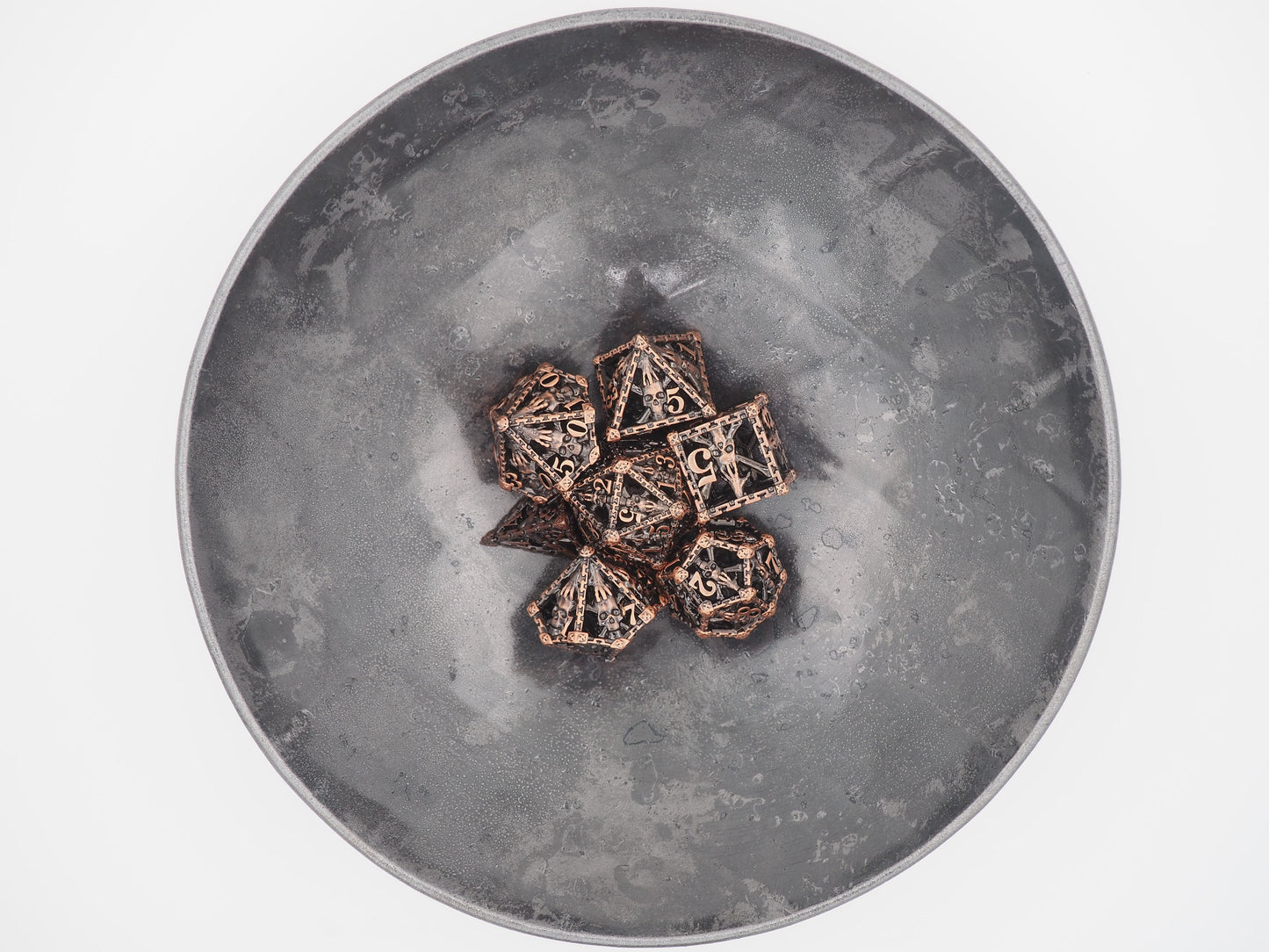 Undead Crossbones Bronze Metal Hollow 7pcs D20 Dice Set-D&D Dungeons And Dragons/MTG/RPG/TableTopGames-Memento Mori/Skull/Vanitas/Gothic