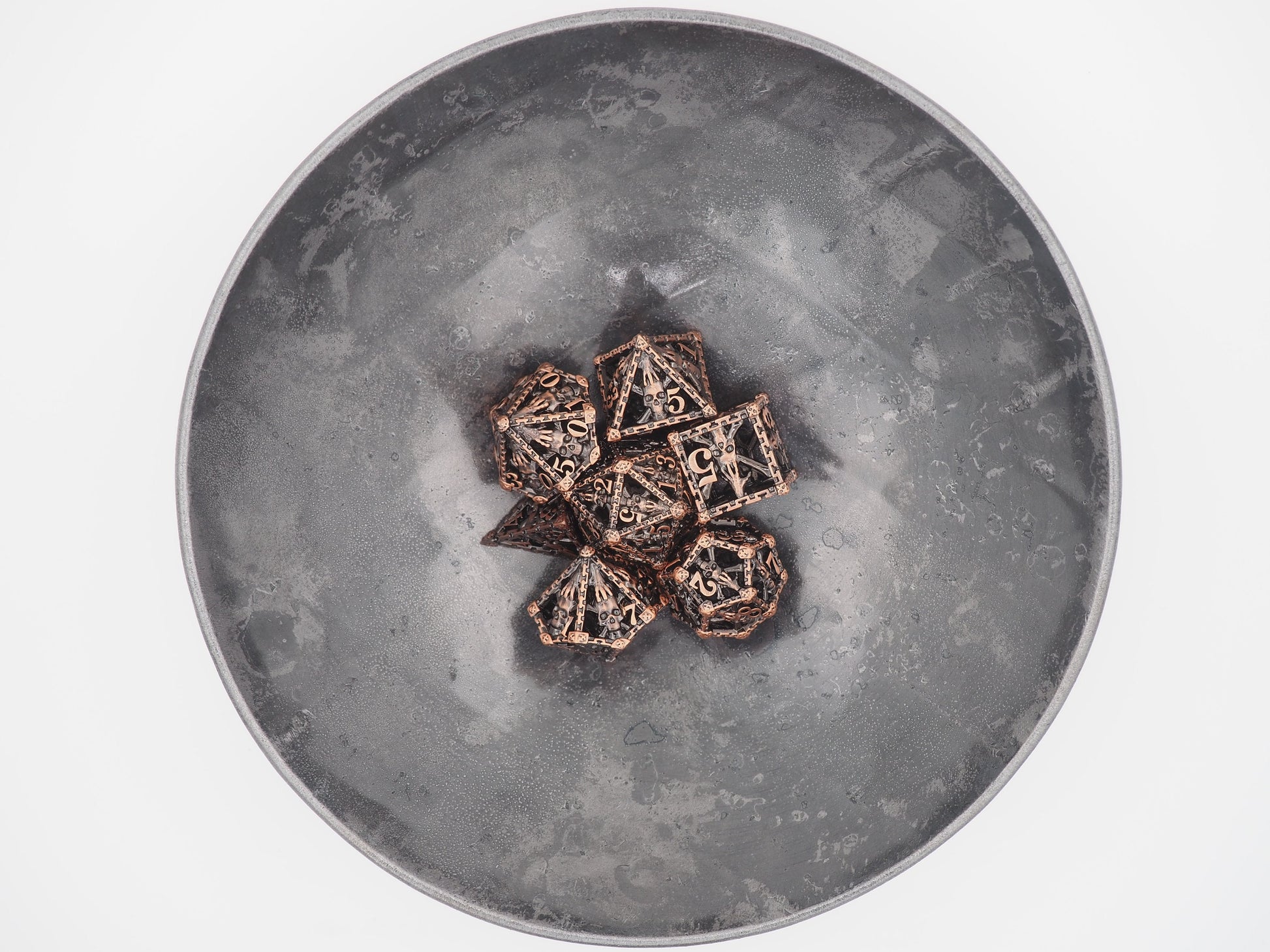 Undead Crossbones Bronze Metal Hollow 7pcs D20 Dice Set-D&D Dungeons And Dragons/MTG/RPG/TableTopGames-Memento Mori/Skull/Vanitas/Gothic