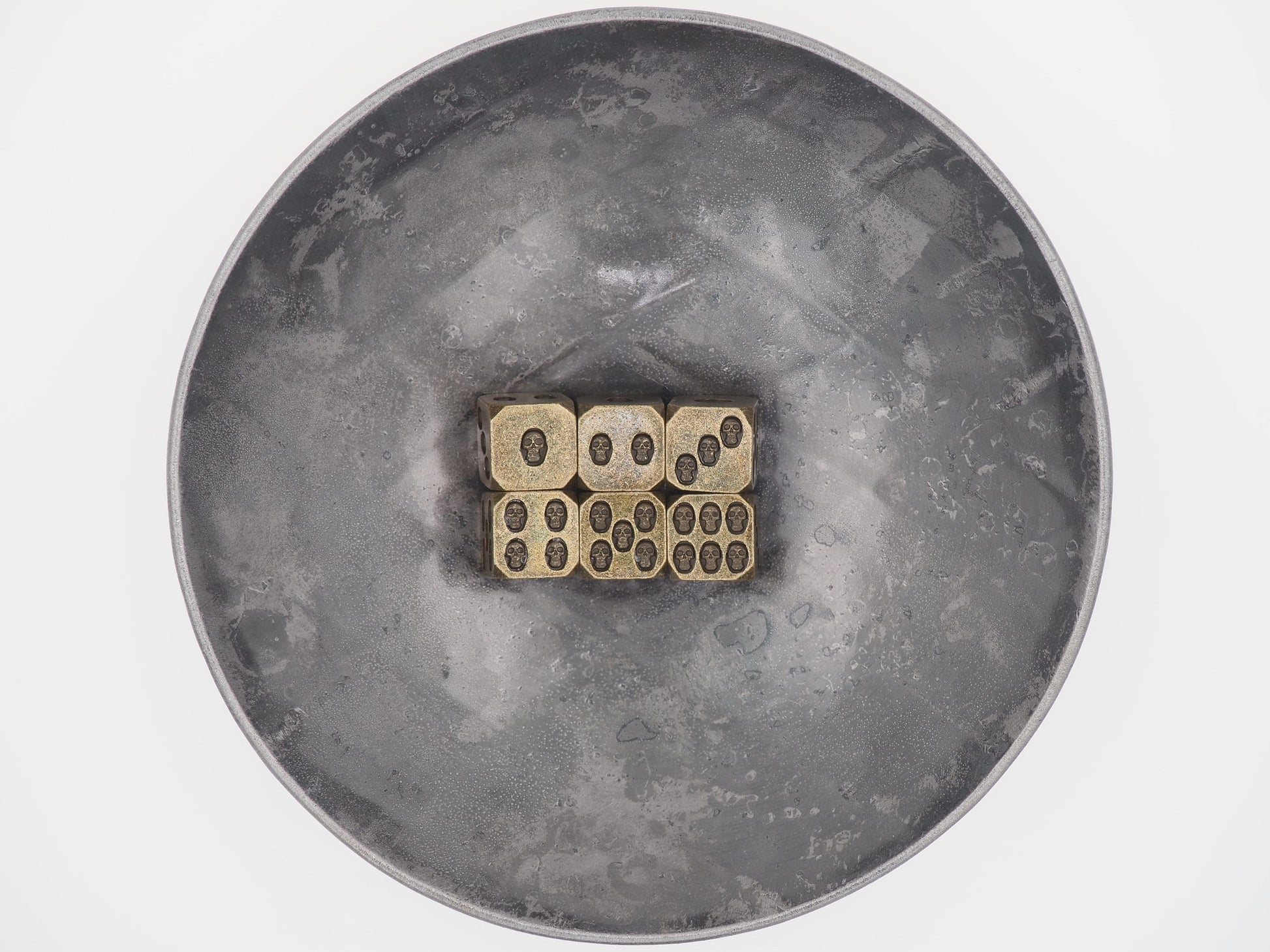 Metal Skull Inset 6pcs D6 Dark Occult Antique Brass Dice Set-D&D Dungeons And Dragons/MTG/RPG/TableTopGames-Memento Mori/Vanitas/Gothic