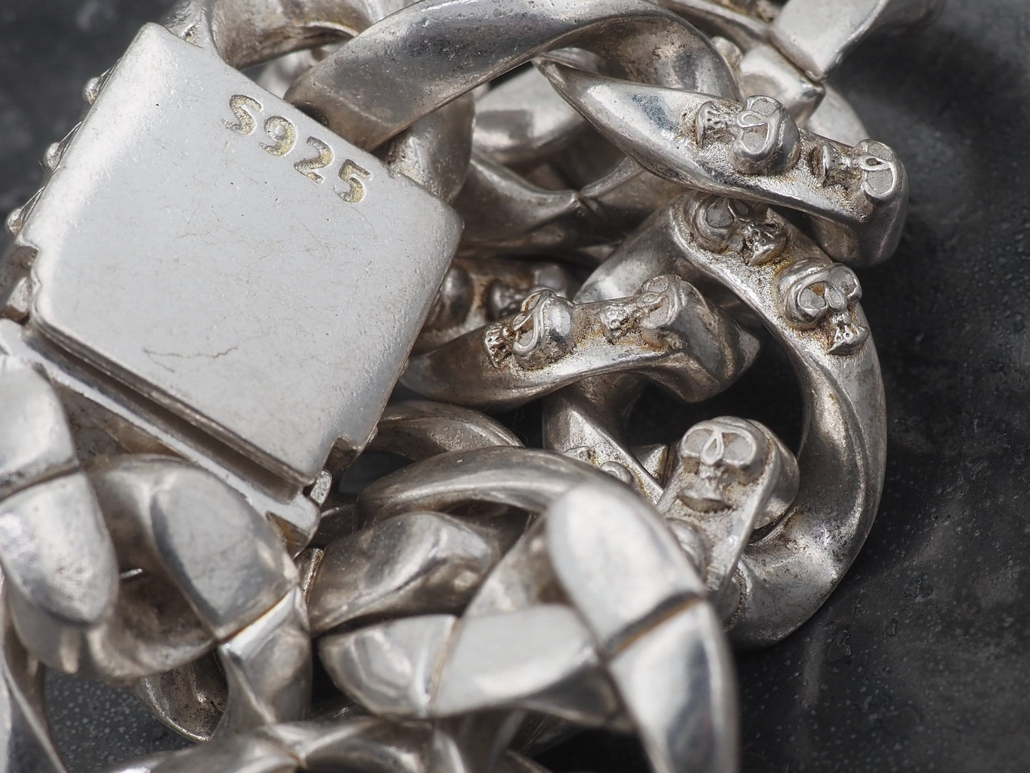 Original Memento Mori Design, Vanitas Skull Silver Curb Bracelet - A Heavy Hand Forged, Gothic Gift For Him Or Her - Silver Covered