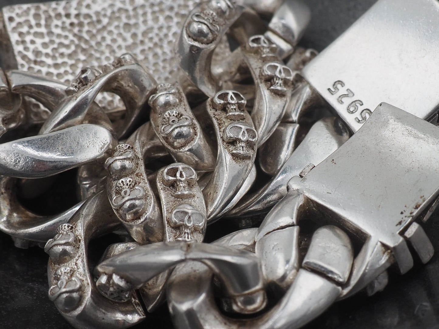 Original Memento Mori Design, Vanitas Double Skull Silver Curb Bracelet - A Heavy Hand Forged, Gothic Gift For Him Or Her - Silver Covered