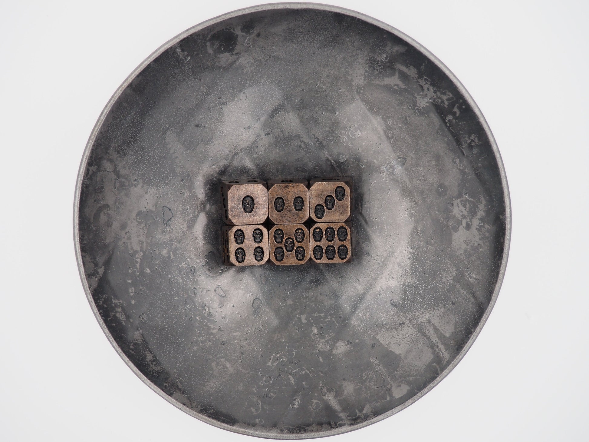 Metal Skull Inset 6pcs D6 Dark Occult Antique Bronze Dice Set-D&D Dungeons And Dragons/MTG/RPG/TableTopGames-Memento Mori/Vanitas/Gothic