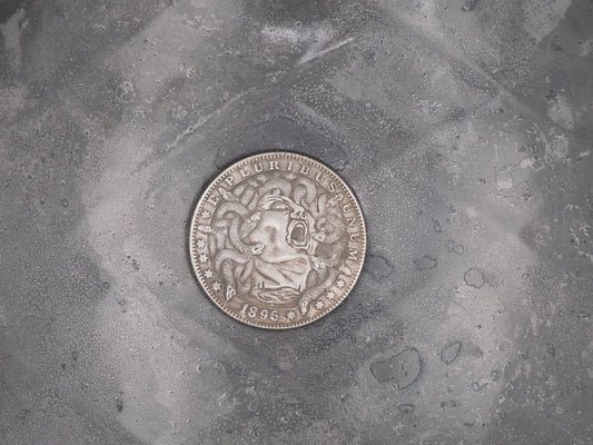 Hand Struck Morgan Silver Dollar Carved/Hobo/Skull/Vanitas/MementoMori/Death/Medusa/Gorgon .999 Silver Plated Replica Coin/Token/Medal