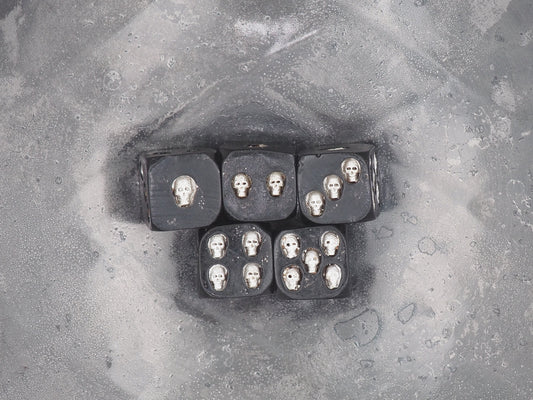 Skull Silver Colour Inset 5pcs D6 Dark Occult Dice Set-D&D Dungeons And Dragons/MTG/RPG/TableTop Games - Memento Mori/Vanitas Gothic Curio