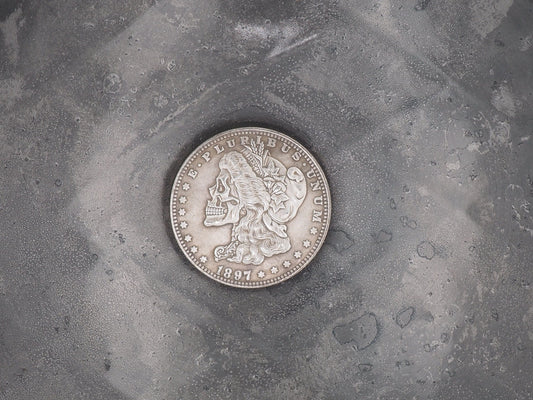 Hand Struck Morgan Silver Dollar Carved/Hobo/Skull/Vanitas/MementoMori/Death/Freemasonry/Masonic .999 Silver Plated Replica Coin/Token/Medal