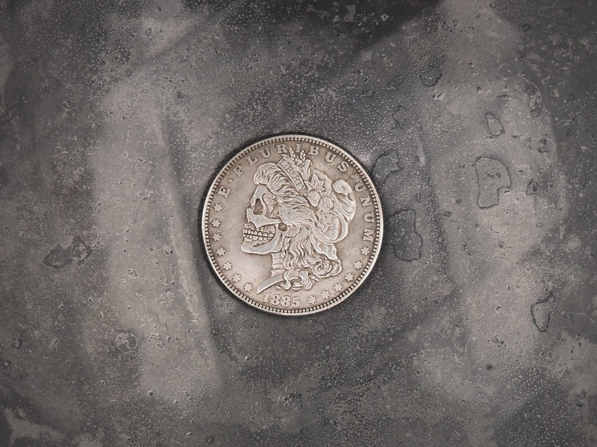 Hand Struck One Dollar Carved/Morgan Dollar Skull/Vanitas/MementoMori/Death .999 Silver Plated Peace Dollar Coin/Token/Medal