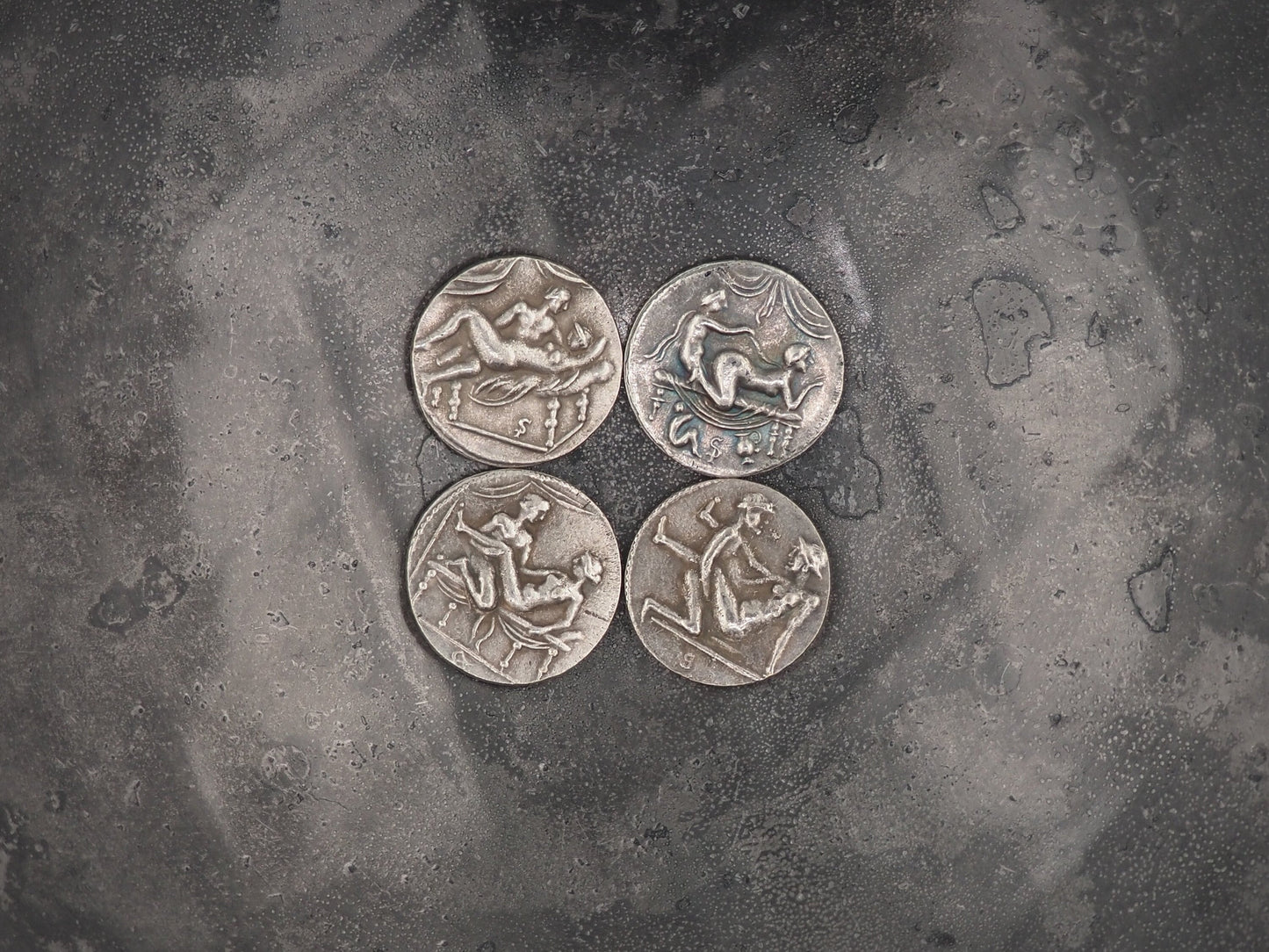 Set Of 5-8 - Silver-Plated Replica Spintria Roman Era Brothel Entry Coin - Collectable, Gaming Tokens - Great For Jewelry Making As Pendents