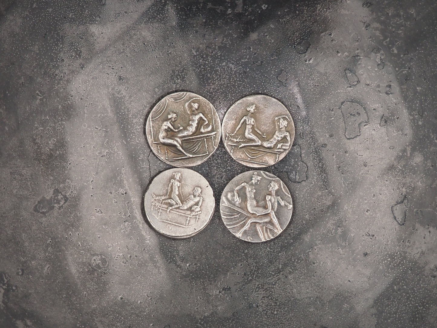 Set Of 9-12 - Silver-Plated Replica Spintria Roman Era Brothel Entry Coin - Collectable, Gaming Tokens - Great For Jewelry Making