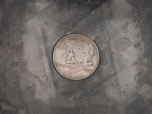 Hand Struck One Dollar Carved/Morgan Dollar Skull/Vanitas/MementoMori/Death .999 Silver Plated Peace Dollar Coin/Token/Medal