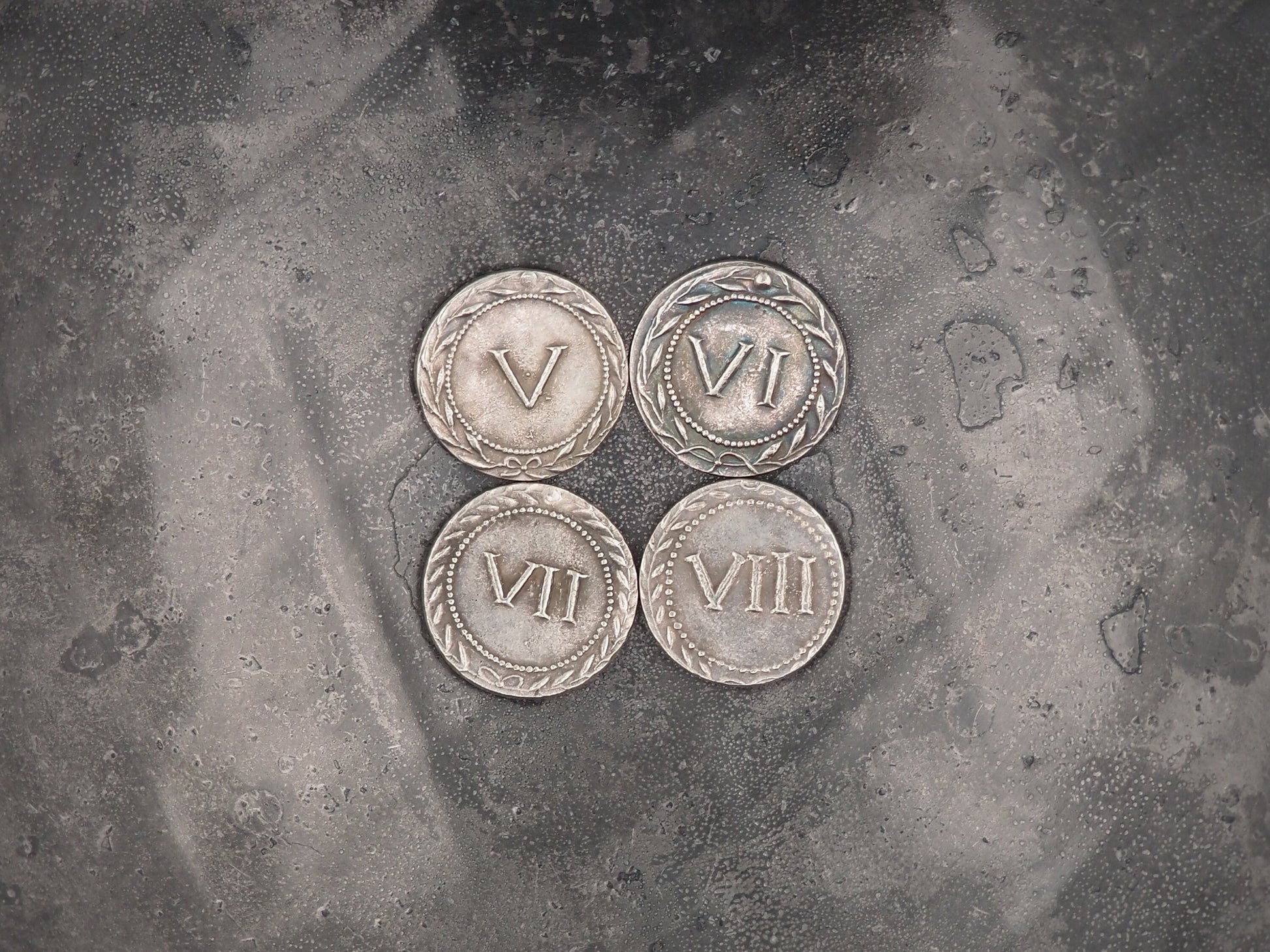 Set Of 5-8 - Silver-Plated Replica Spintria Roman Era Brothel Entry Coin - Collectable, Gaming Tokens - Great For Jewelry Making As Pendents