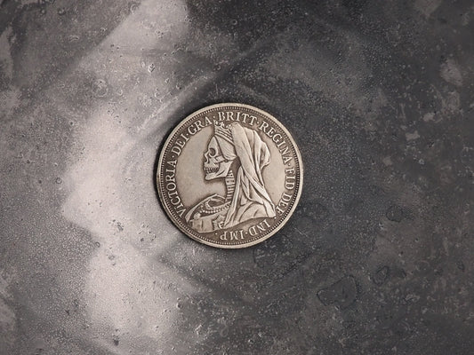 Hand Struck Hobo 1895 Queen Victoria Skull/MementoMori Head One Crown Coin - Great Britain .999 Silver Plated Replica Coin/Token/Medal