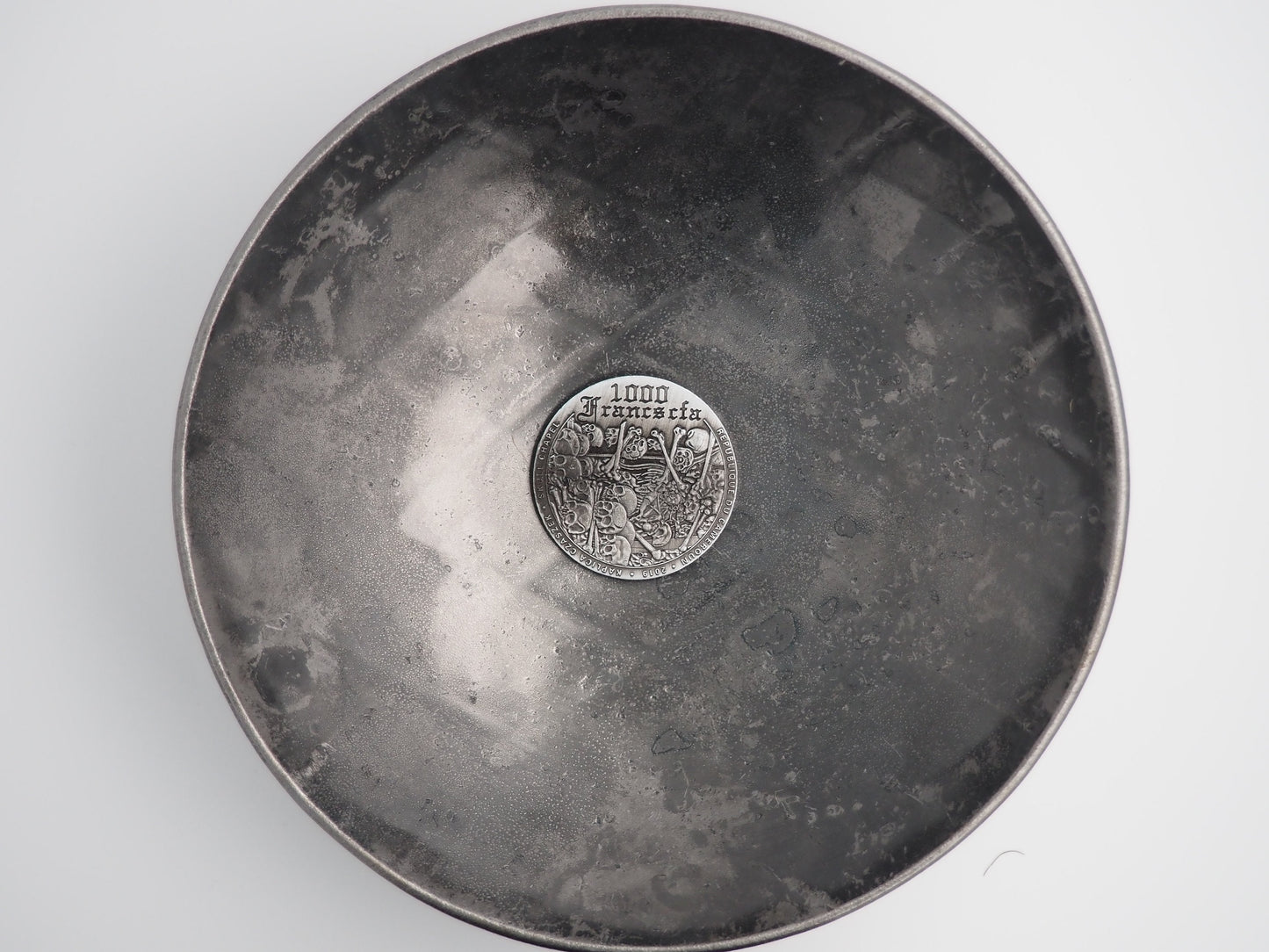 Hand Struck Cathedral Catacombs Bas-relief Silvered Skulls/MementoMori Souvenir Coin - French Franc .999 Plated Replica Coin/Token/Medal